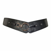 eVogues Plus Size Hook Buckle Faux Leather Wide Elastic Belt Black