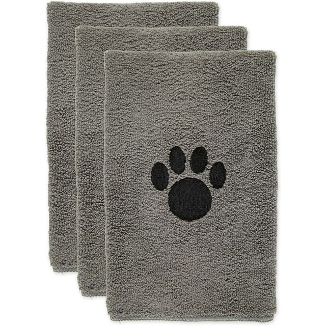 Bone Dry Pet Grooming Towel Collection Embroidered Absorbent Microfiber Drying Set, 15x30, Gray, 3 Count