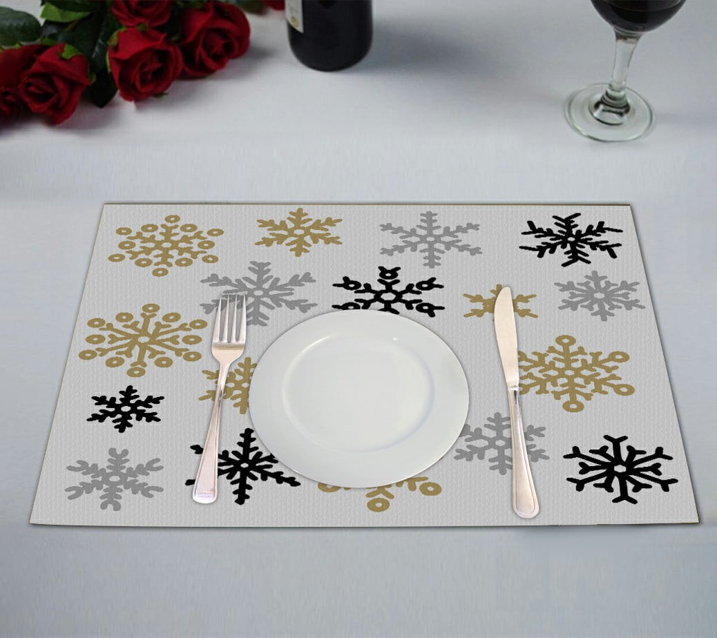 ECZJNT Set of gold and silver snowflakes Placemat Table Mat Cup Mat