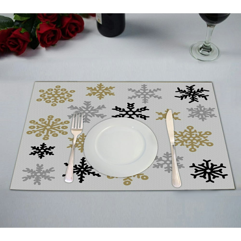 ECZJNT Set of gold and silver snowflakes Placemat Table Mat Cup Mat