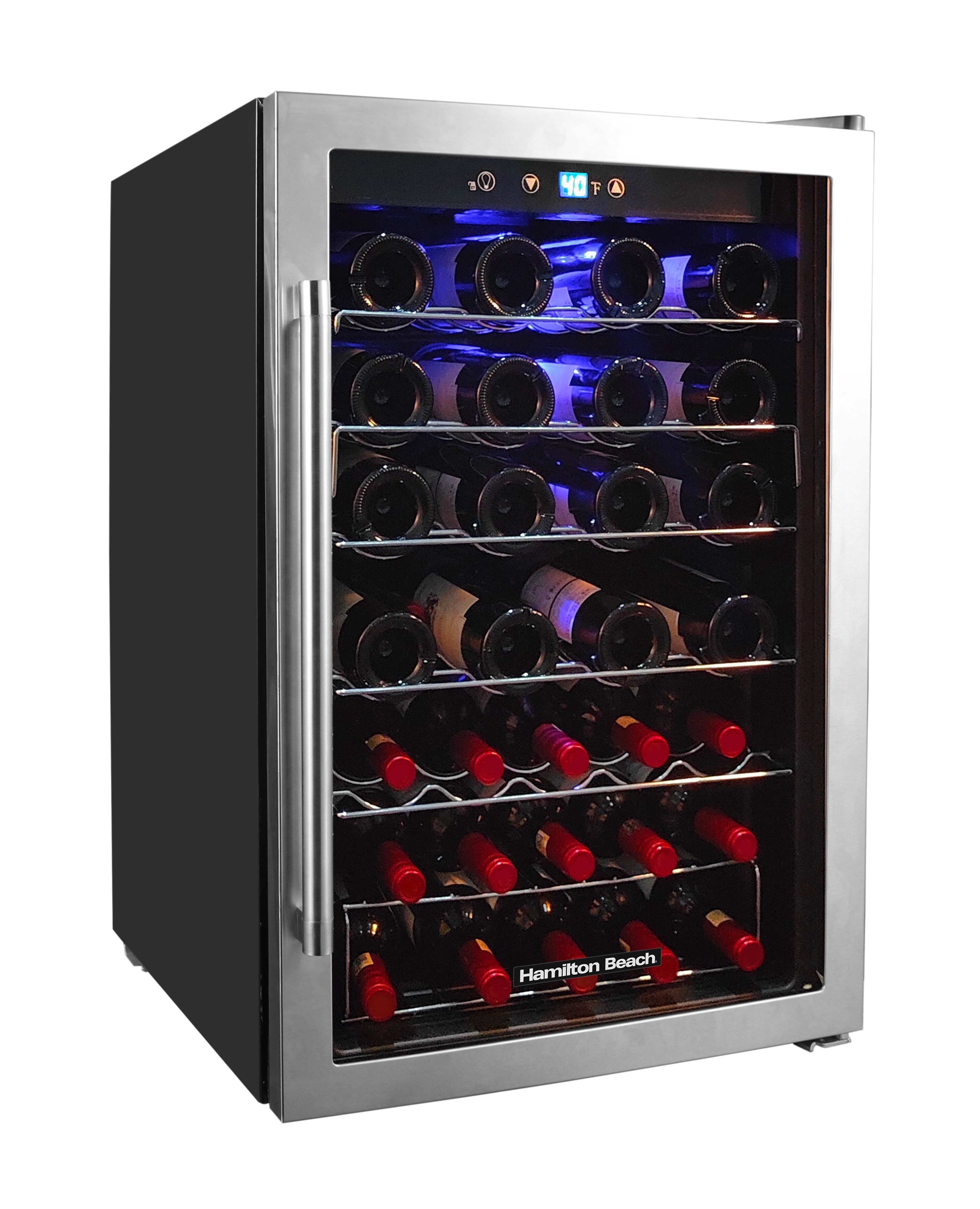 Hamilton Beach 22 Bottle Wine Fridge, 2.6 Cu. ft. Wine Refrigerator with Glass Door and Touch Controls, Black