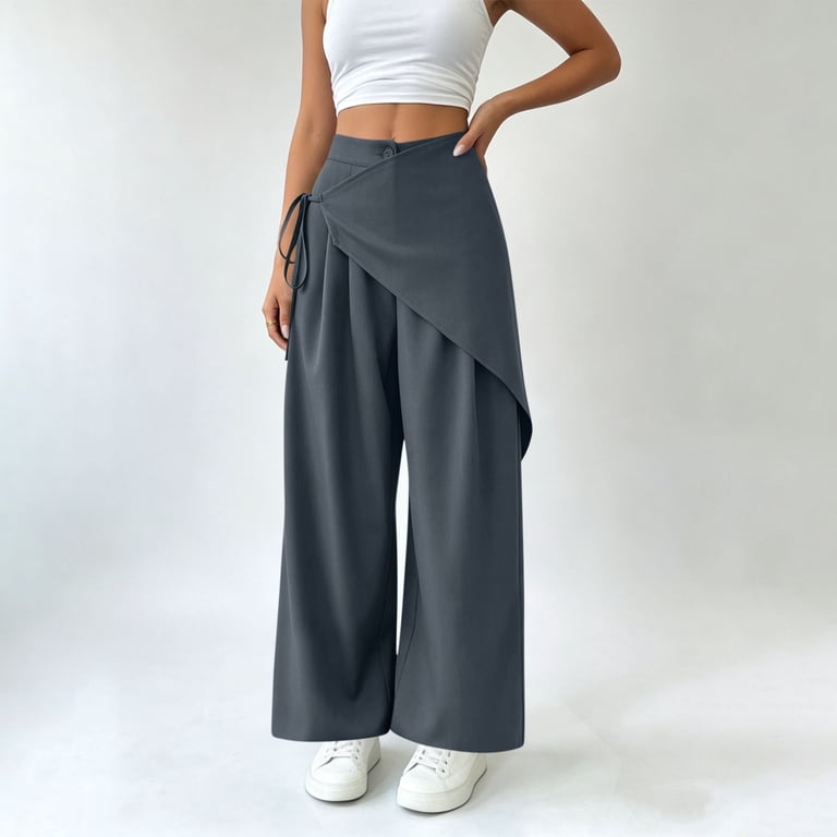 Women Wrap Front Pants High Waist Asymmetrical Tie Skirt Pants