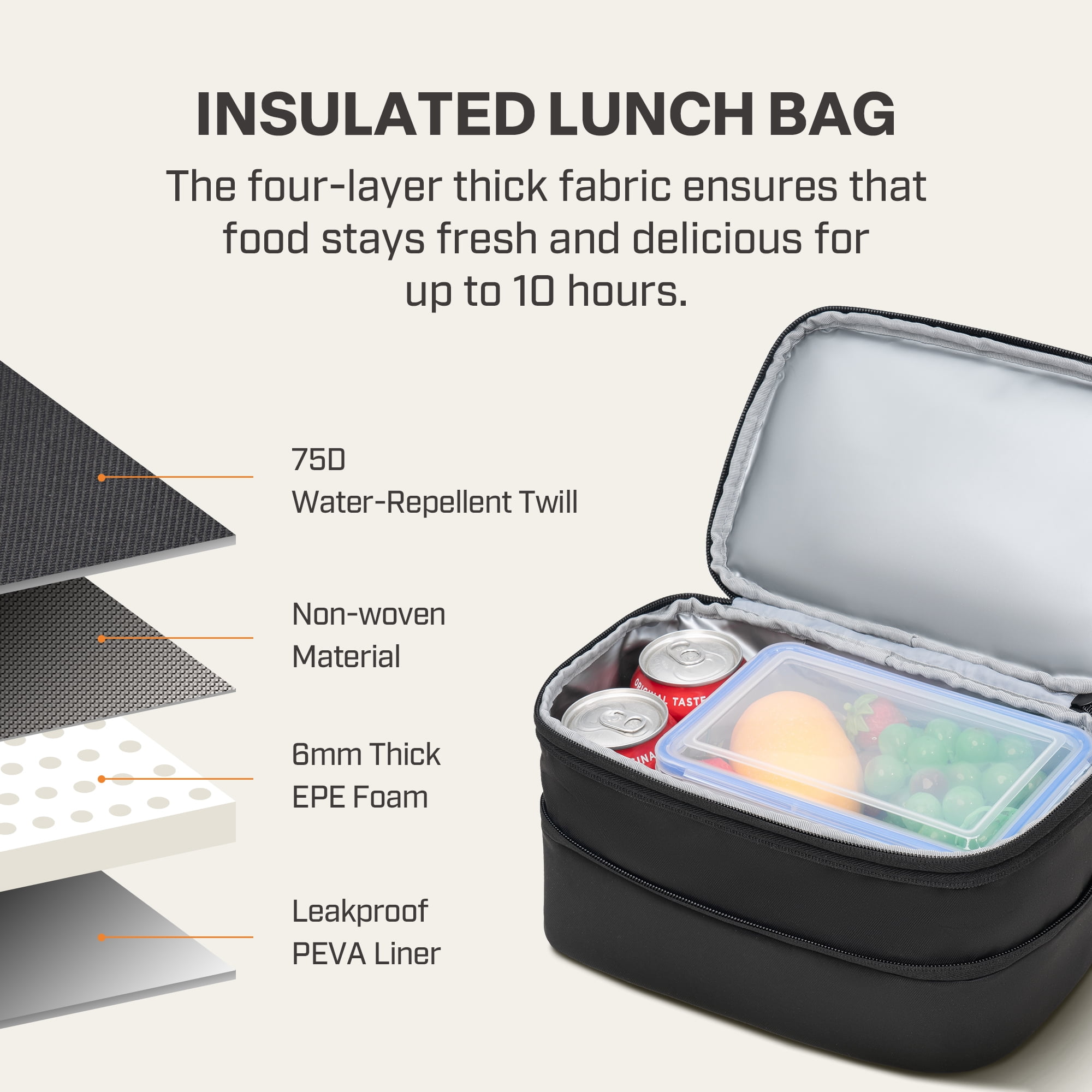 EVERFUN Expandable Lunch Bag for Women with Container, Double Deck Lunch Box Insulated Leakproof Large Cooler Bag with Adjustable Strap