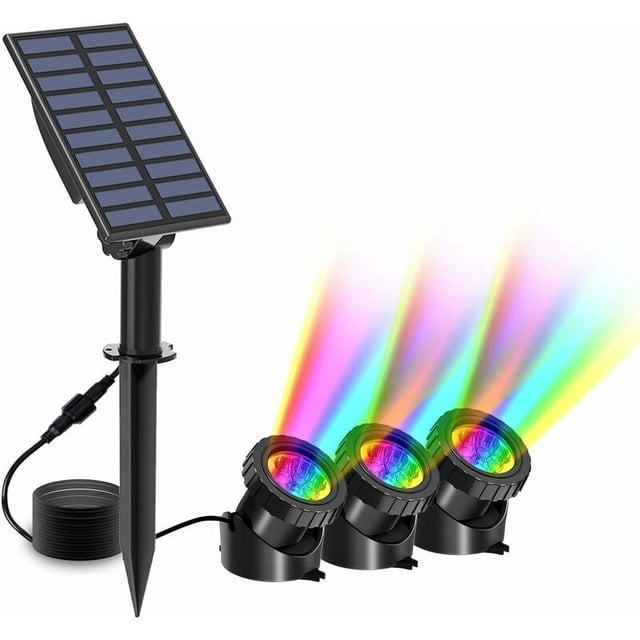 Underwater Solar Spotlight, Solar Pond Lights with Adjustable Light Heads and Stand, IP68 Waterproof for Various Weather Conditions, Energy Conversion Rate Up to 17%, Easy
