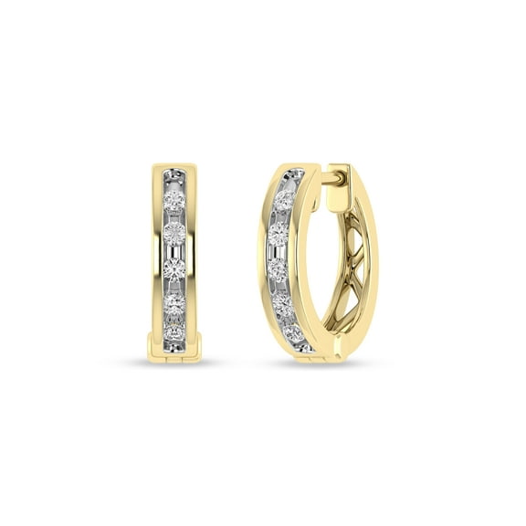 1/10 Cttw Round Cut Natural Diamond Hoop Earrings 10K Yellow Gold