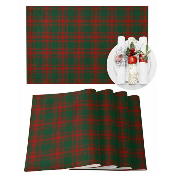 Christmas Winter Placemats Set of 6 Vintage Farmhouse Red Green Plaid Heat Insulation Washable Place Mats, Rustic Non-Slip Table Mats for Dining Table Party Kitchen Decor,13x19 Inch
