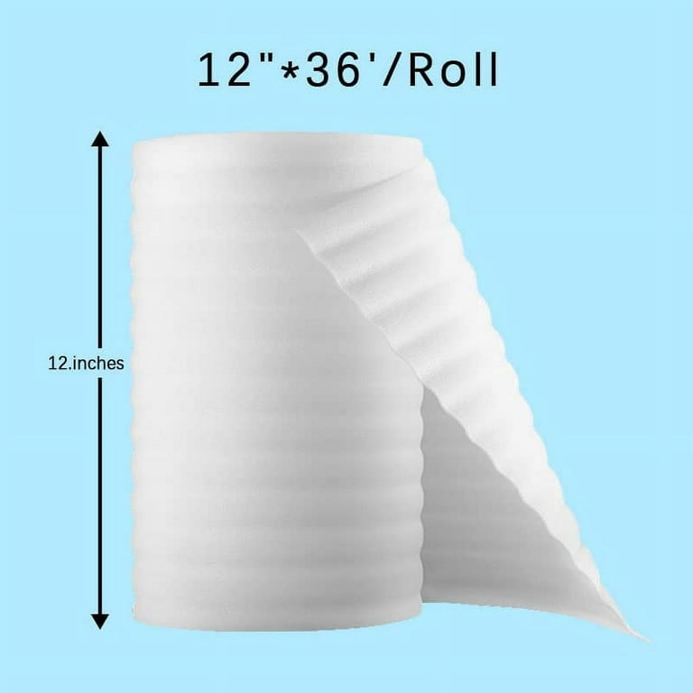  APQ White Foam Wrap Roll for Packing 1 Roll of 12 Inch x 60  Feet. 360 Pack of 12 x 12 Inch Polyethylene Foam Sheets for Packing.  Reusable Packing Foam Roll.