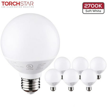 

TORCHSTAR Vanity Globe Light Bulbs G25 LED for Bathroom Mirror Decorative 6W Equivalent 40W UL & Energy Star Listed Dimmable 450 LM E26 Round Frosted Decorative Bulb 2700K Soft White Pack of 6