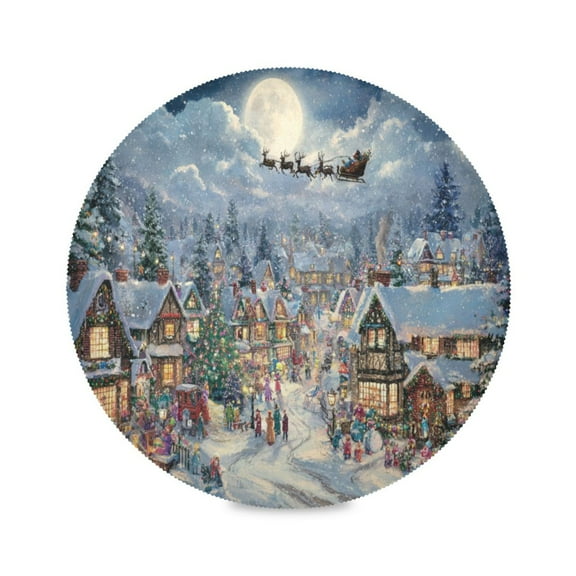 WOBOGO Christmas Night View Round Placemats Set of 1 Heat Resistant Washable Kitchen Table Decorations 15.4in