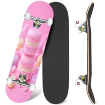 31'' Complete Skateboard 7 Layer Canadian Maple Double Kick Deck Skateboards two pink macaroons homemade pink vertical selective Skate Board for Beginner Adult Gifts