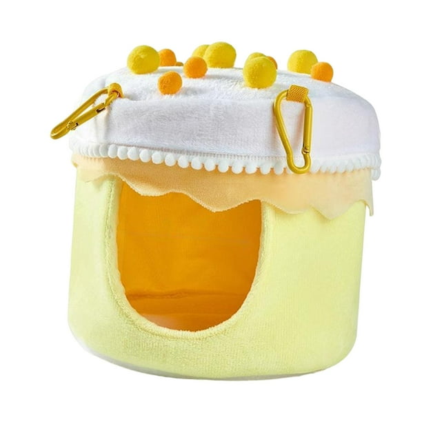 Cama nido para loros, periquitos, cama acogedora para clima frío, accesorios para jaulas colgantes Amarillo y blanco