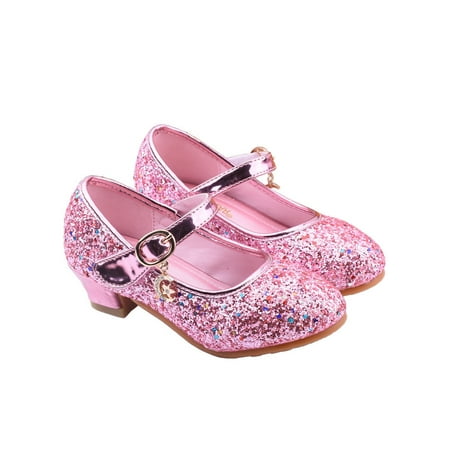 

Fangasis Little Kids Girls Sandals Glitter Rhinestone Dress Pumps Sequins Princess Low Heels Party Dance Shoes