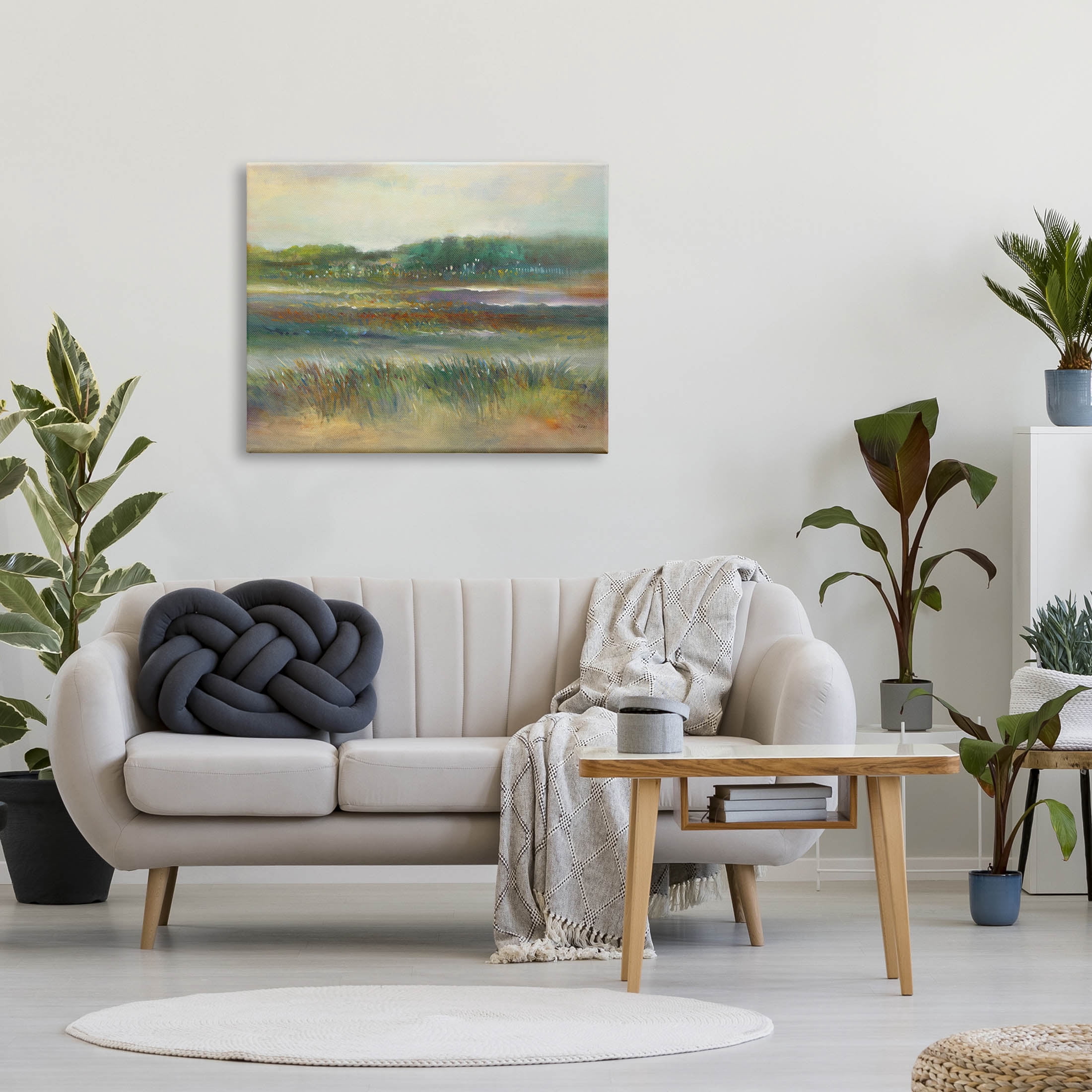 Calming Countryside Scenery Field Landscape Painting Gallery Wrapped Canvas Print Wall Art