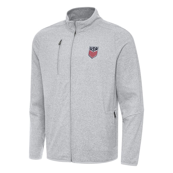 Men's Antigua Heather Gray USMNT Hold-Up Tri-Blend Full-Zip Jacket