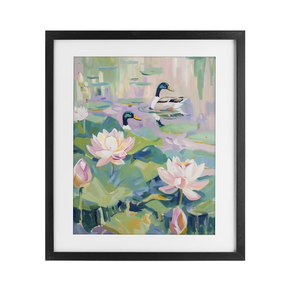 Stupell Industries Duck Pond with Lotus Flowers Black Framed Print Under Glass, design by The Prints Vibe