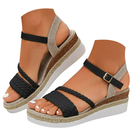 IUJSOY Espadrilles Wedges for Women Open Toe Braided Summer Sandals Ankle Strap Dressy Beach Shoes