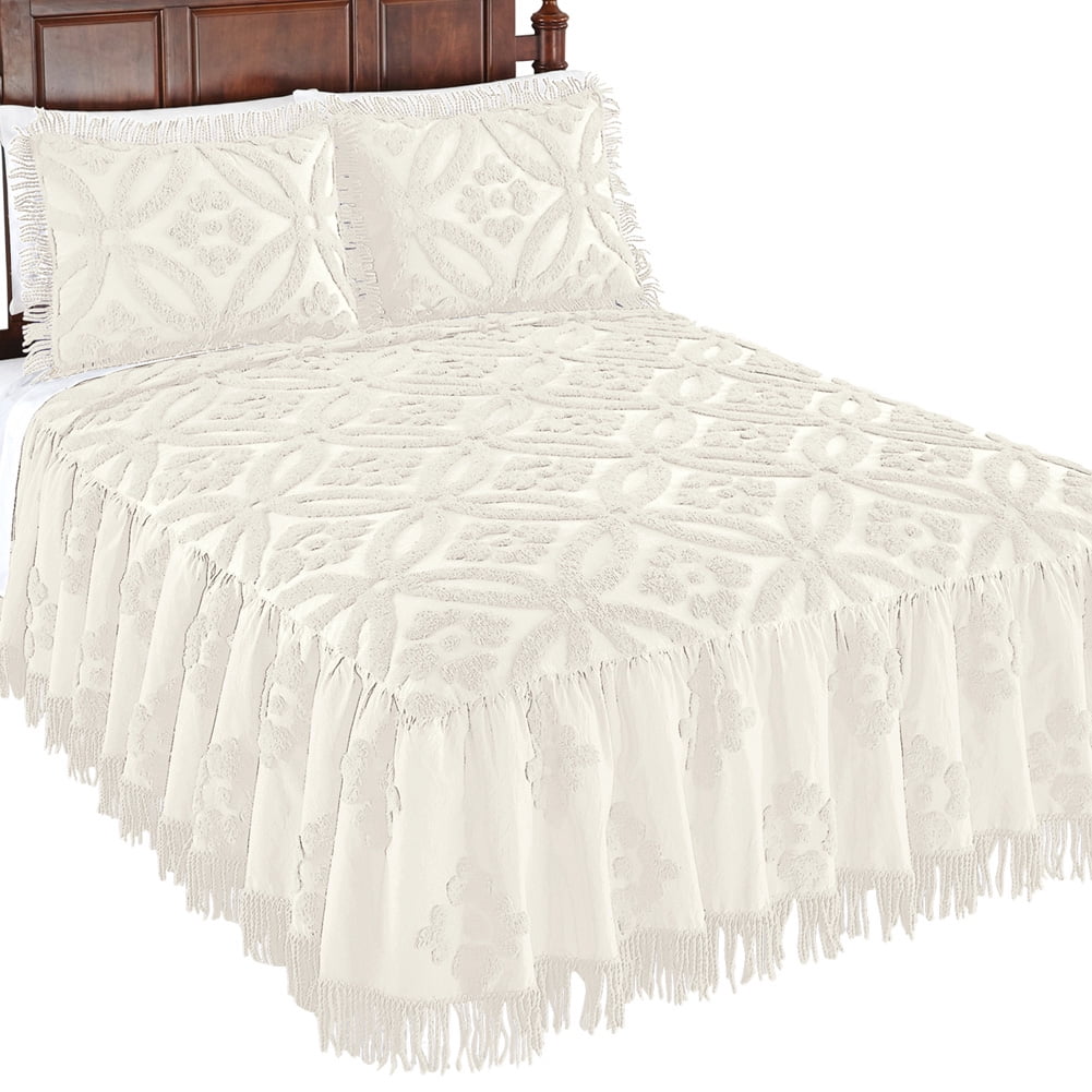 Collections Serenity Wedding Ring Plush Chenille Bedspread with Fringe