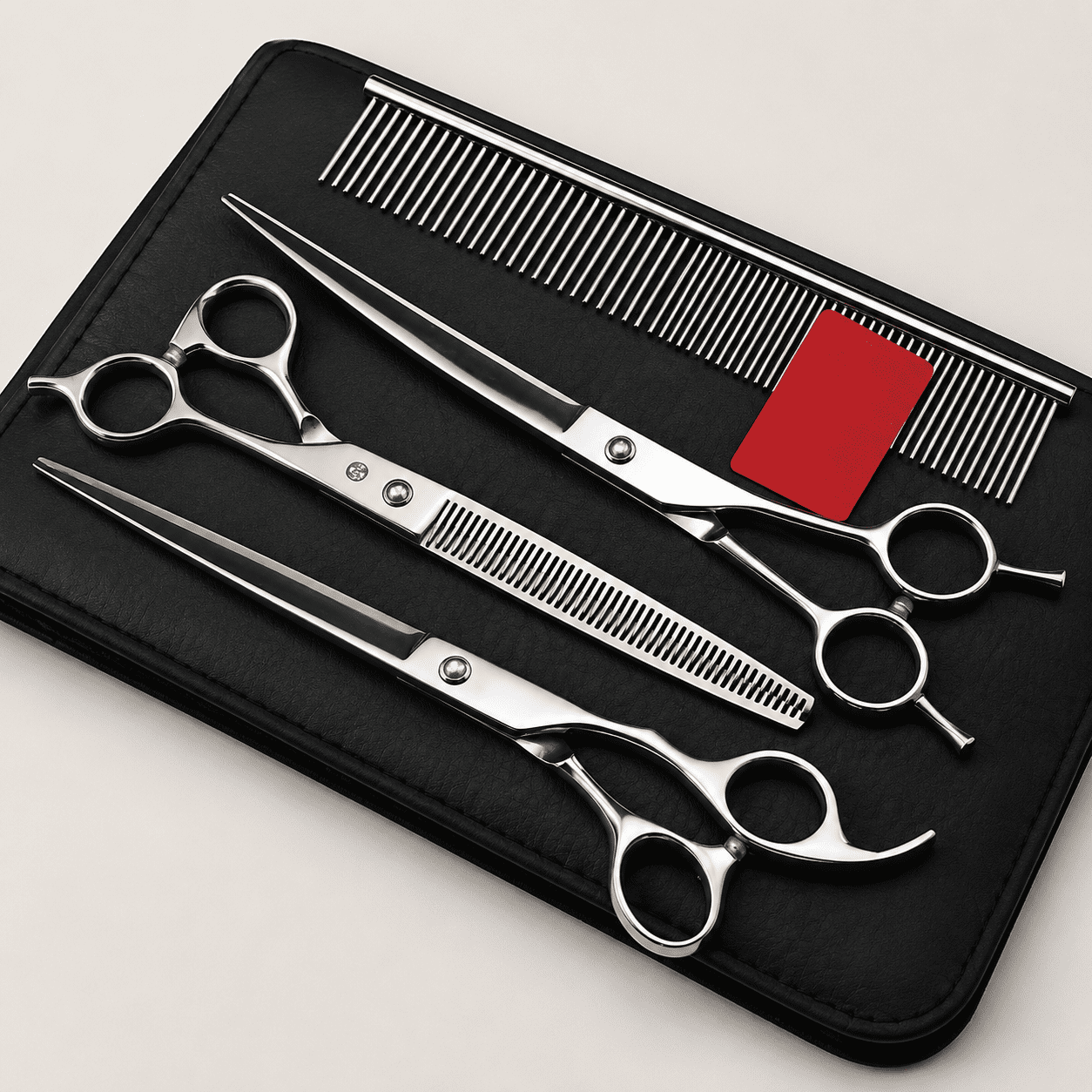3 in 1 Professional Pet Grooming Thinning(Silver) | 2 PCS Curved Shear Includes Bag Stainless Steel Hair Thinning Scissor/Shear Set Perfect for Hair Stylist or Home Use