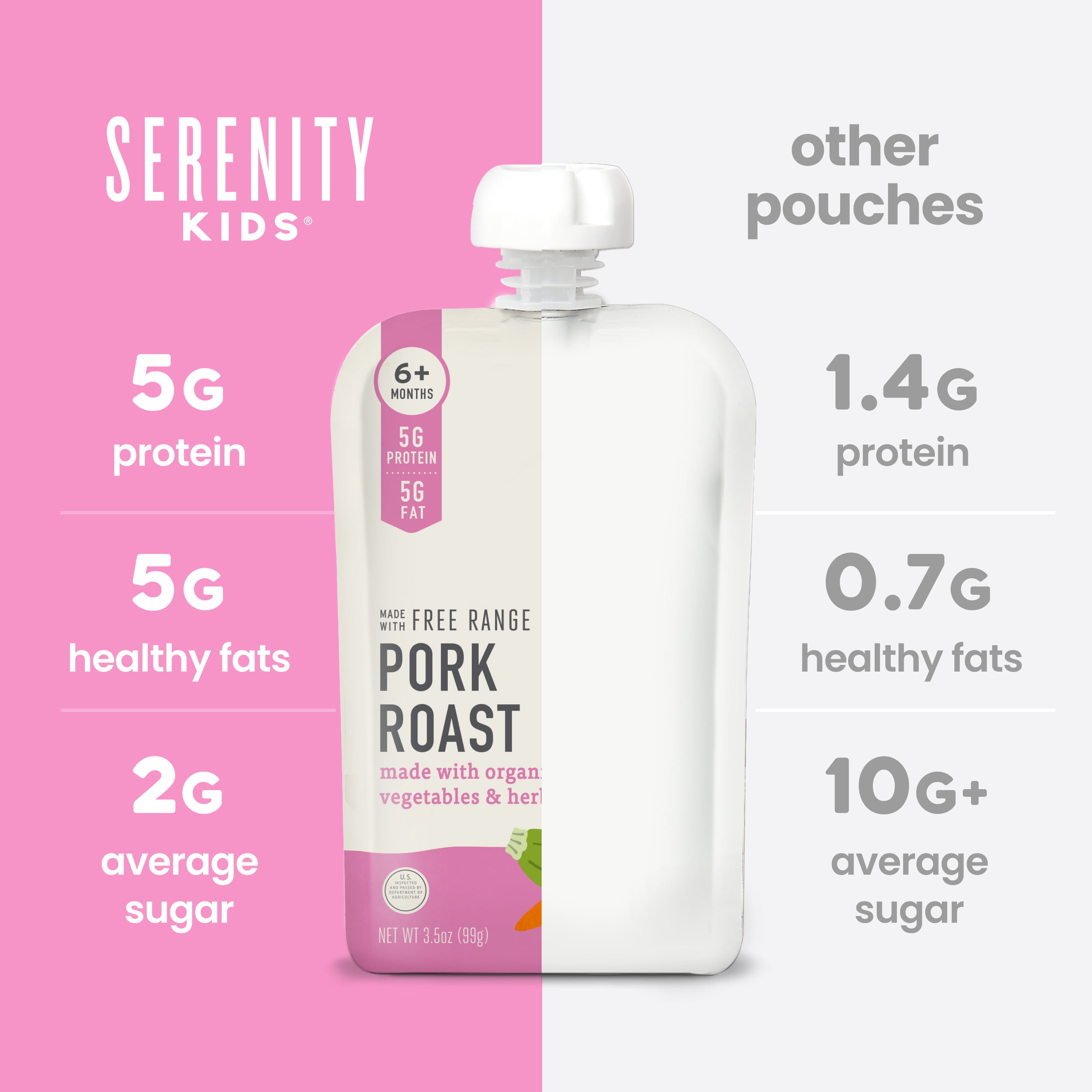 (12 pack) Serenity Kids Free Range Pork Baby Food Roast with Organic Vegetables & Bone Broth 3.5oz