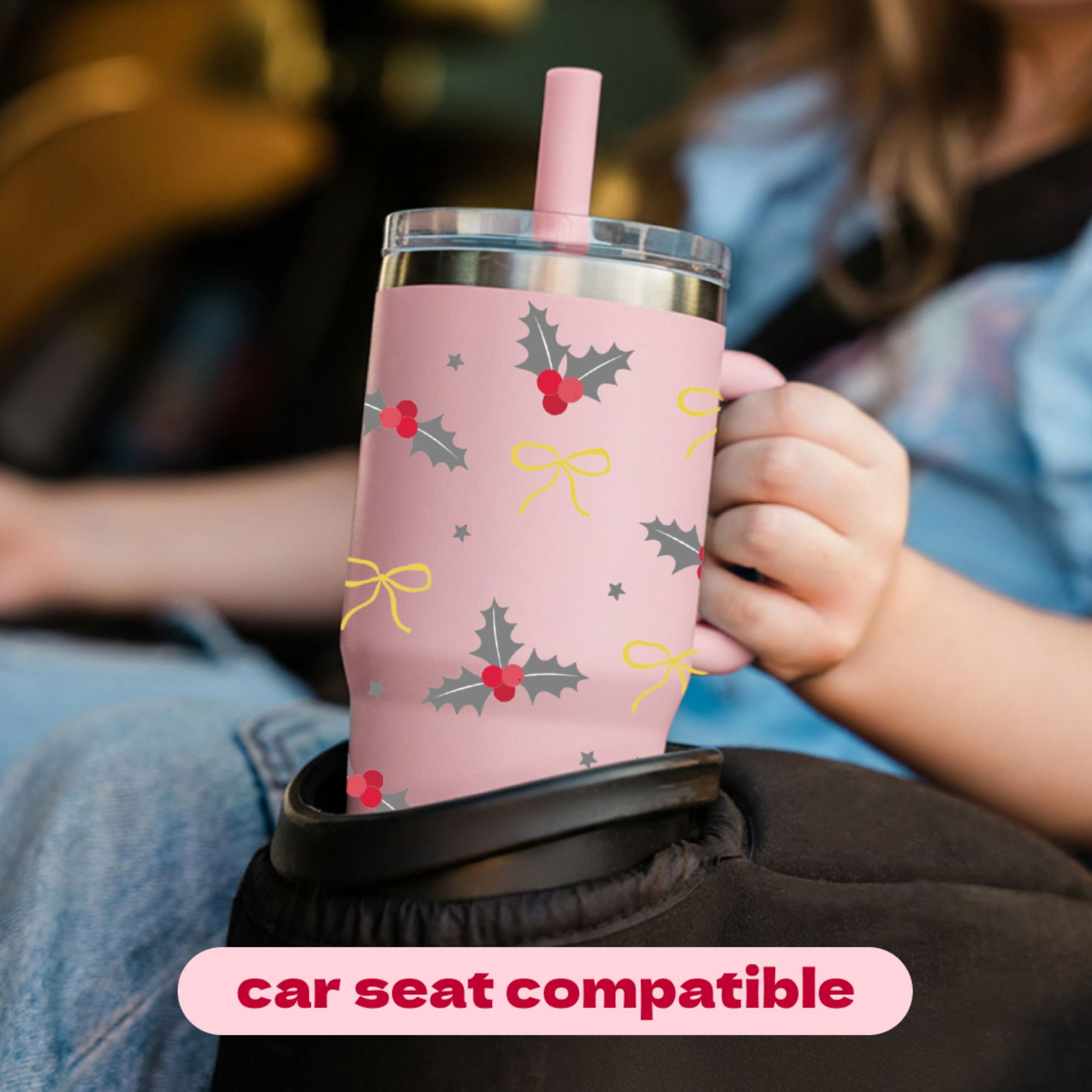 YAYA My First Travel Tumbler for Preschool & Kids 3+, Insulated Stainless Steel Tumbler with Reusable Silicone Straw & Spill-Proof Lid, Cup Holder Compatible, BPA-Free, 12oz, Mistletoe