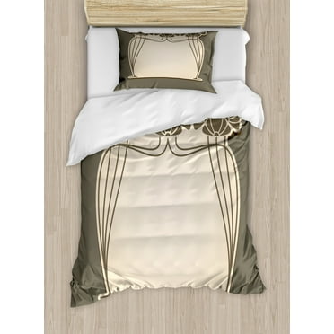 Art Nouveau Twin Size Duvet Cover Set, Flower Bouquets Forming an Arch Vintage Style Feminine Old Fashioned, Decorative 2 Piece Bedding Set with 1 Pillow Sham, Cream Umber Brown, by Ambesonne