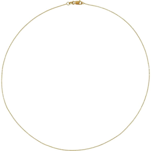 14k Yellow Gold 16 Inch Polished 1mm Sparkle-Cut Bead Chain With Lobster Clasp Chain Necklace for Women and Men