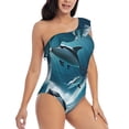 thumbnail image 3 of Pofeuu Ice Blue Ocean Cute Dolphin A Print Women's One Piece Swimsuits One Shoulder Swimwear Asymmetric Ruffle Monokinis Bathing Suits-XX-Large, 3 of 6