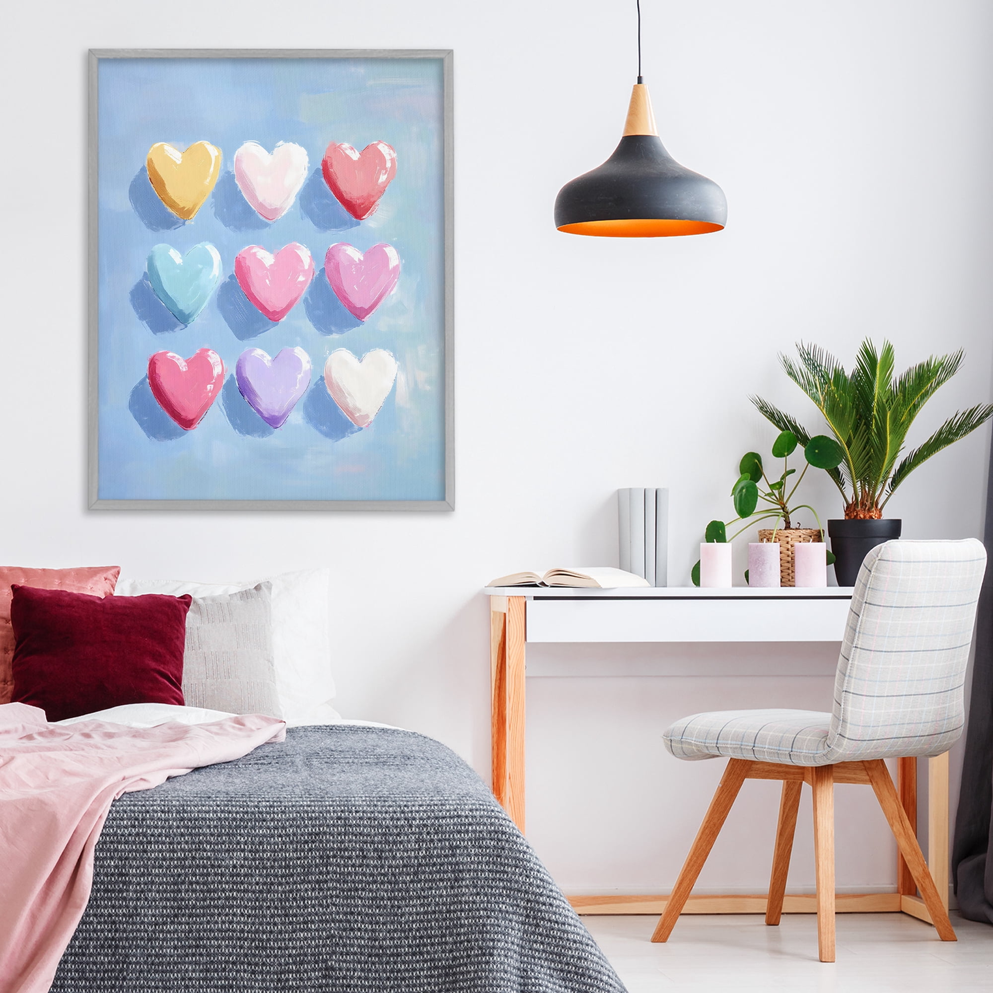 Stupell Industries Pastel Heart Grid Gray Framed Giclee Art, design by The Prints Vibe