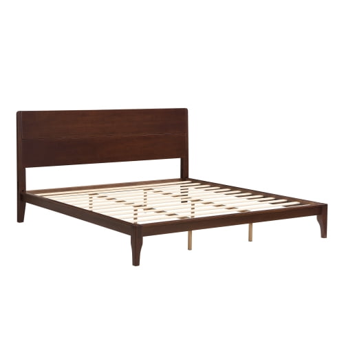Euroco Mid-Century King Size Platform Bed, Bamboo Wood Bed for Bedroom, Chocolate