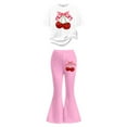 thumbnail image 4 of Gaexia Girls Two Piece Outfits,Stylish Girls Casual Outfit Flared Pants With Short Sleeve Top Comfortable Playwear Two Piece Summer Fashion Clothes,120, 4 of 5