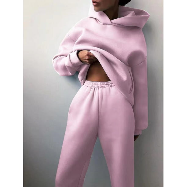 2022 Women Pullover Hoodie Tracksuit Two Piece Sets Pockets Sweatpants  Sport Jogger Sweatsuit Solid Sports Hoodie Sportswear - Walmart.com