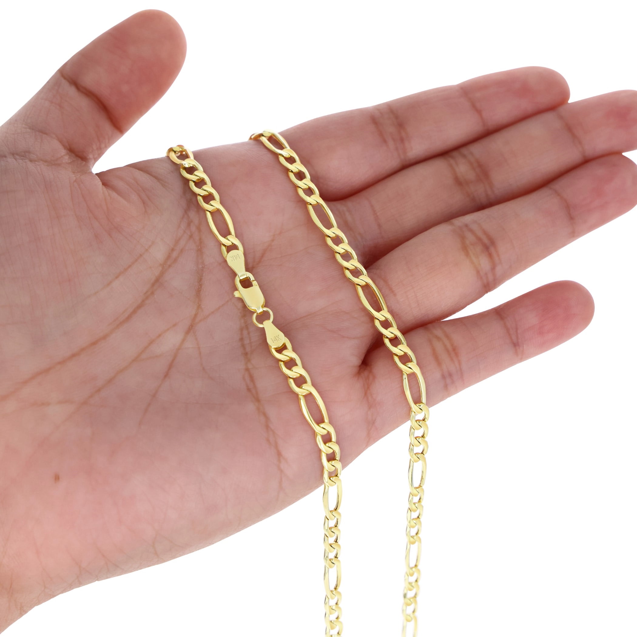 Nuragold 14K Real Yellow Gold Figaro Link Chain Bracelet 7"-9" (3.5mm-7.5mm) Italian Jewelry for Men & Women