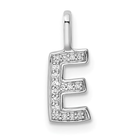Diamond2Deal 14k White Gold Diamond Letter E Initial Pendant for Women(L- 15.18 mm, W- 5.75 mm)