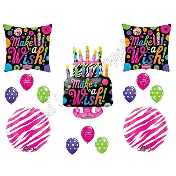 Pink Zebra Make A Wish Cake BIRTHDAY PARTY Balloons Decorations Supplies 16th 13th Teenager