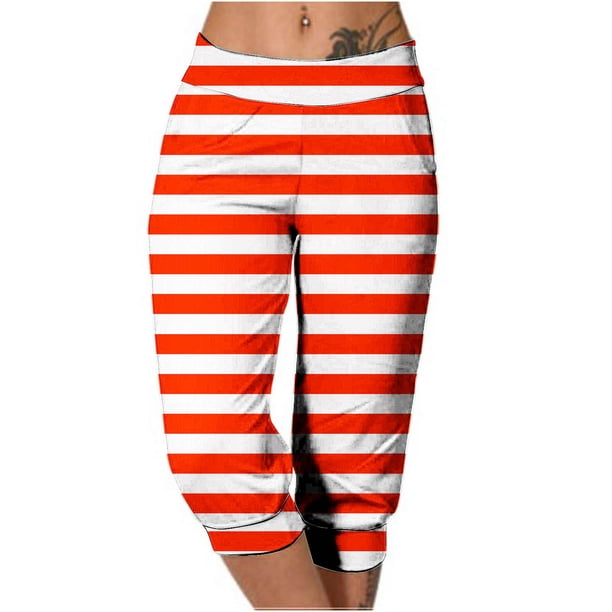 Mujeres Capri Pantalones Casual Suelto Largo Pantalones de Impresión con Corbata Elástica Cintura Y Bolsillos
