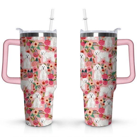 Personalized Dog Lover Gift Idea - 40oz Insulated Tumbler with Straw for Women - Non-Slip Handle Coffee Travel Cup