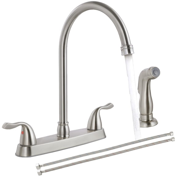 13 Inch High Arc Kitchen Sink Faucet with Side Sprayer, 2 Handle 8 Inch Centerset, 360° Rotatable Spout, Fits 3/4 Hole Sink, Brushed Nickel, Includes Supply Lines