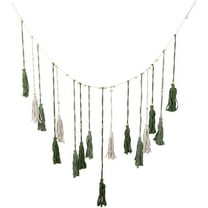 1 pc Green Tassel Wall Hanging Boho Macrame Wall Decor 55.7 x 29.5in Cotton Rope Woven Bohemian Handmade Wood Beads Wall Art Tapestry Ornament for Home Living Room Bedroom Background Decoration