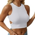 thumbnail image 3 of Gsakboxl Womens Summer Tops Women Summer Ribbed Knit Crop Tank Top Cutout Sleeveless Crewneck Racerback Slim Fit Breathable Fashion Cami White, 3 of 7