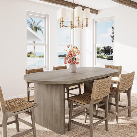 Farmhouse 63-Inch Oval Dining Table – Modern Kitchen and Dining Room Table for 4-6 People with Strong Wooden Base for Living Room & Office Gray Walnut