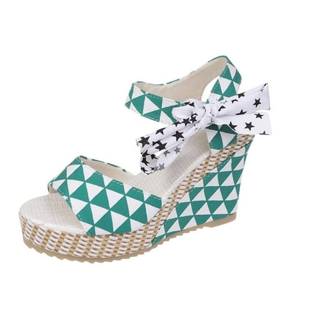

Sandals Women Fashion Spring And Summer Women Sandals Wedge High Heels Solid Color Ribbon Casual Style Womens Sandals Pu Green 39