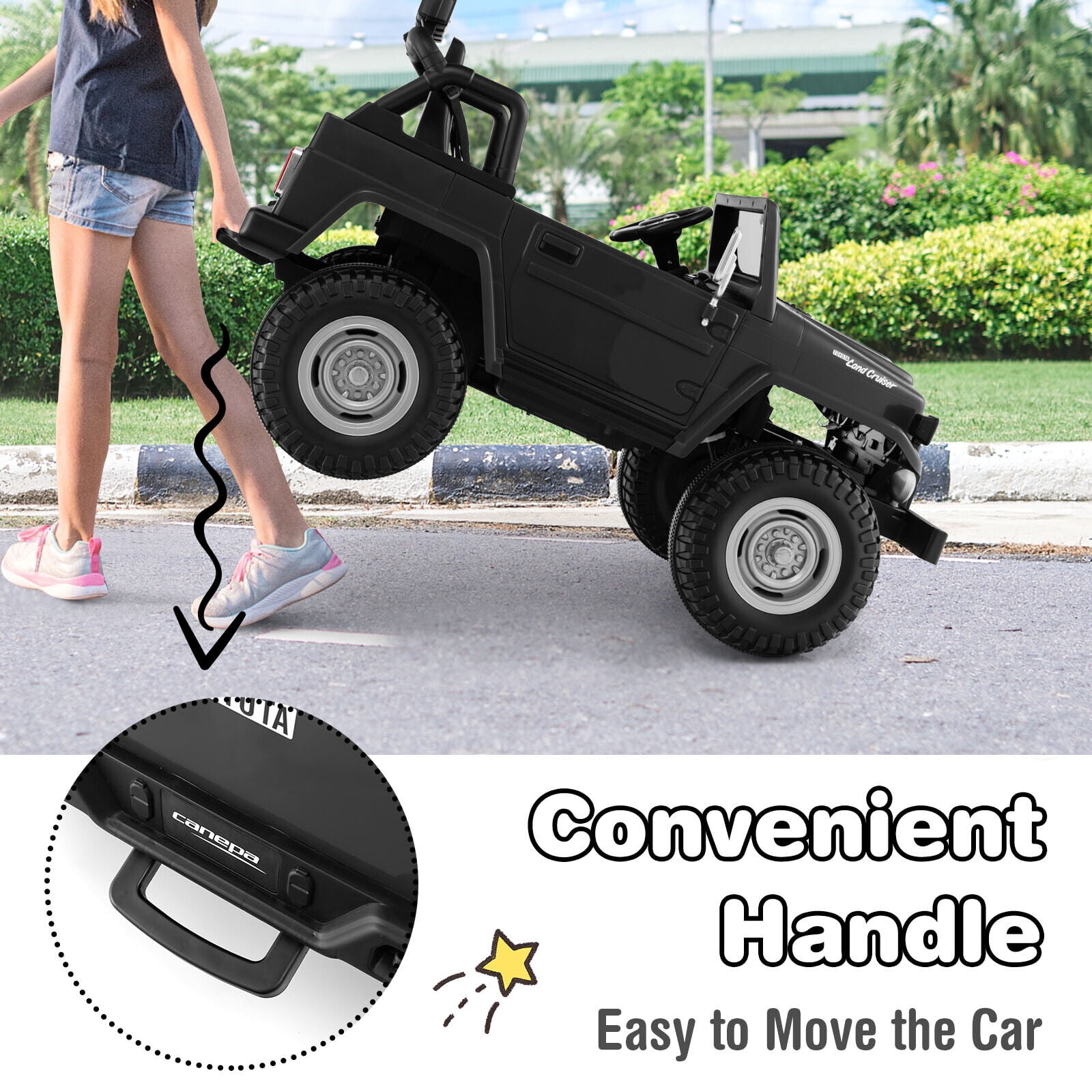 Gymax 2 Seater Ride On Truck Car 12V Licensed Toyota FJ40 RC w/ Laser Light & Music Black