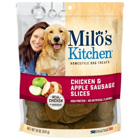 UPC: 0079100149018 | Milo s Kitchen Chicken & Apple Sausage Slices Dog Treats  18-Ounce