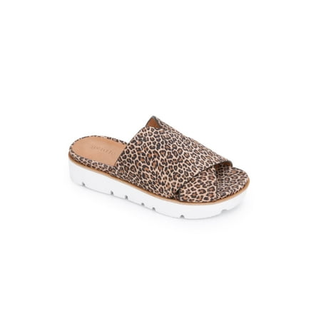 

GENTLE SOULS KENNETH COLE Womens Brown Animal Print 0.5 Platform Cushioned Comfort Lavern Almond Toe Wedge Slip On Leather Slide Sandals 6