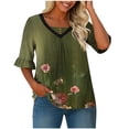 thumbnail image 4 of Odbmxy Blouse for Women Summer V-Neck Elbow-Length T Shirts for Women Plus Size Floral Flared Sleeve Green Fancy Tops, 4 of 6