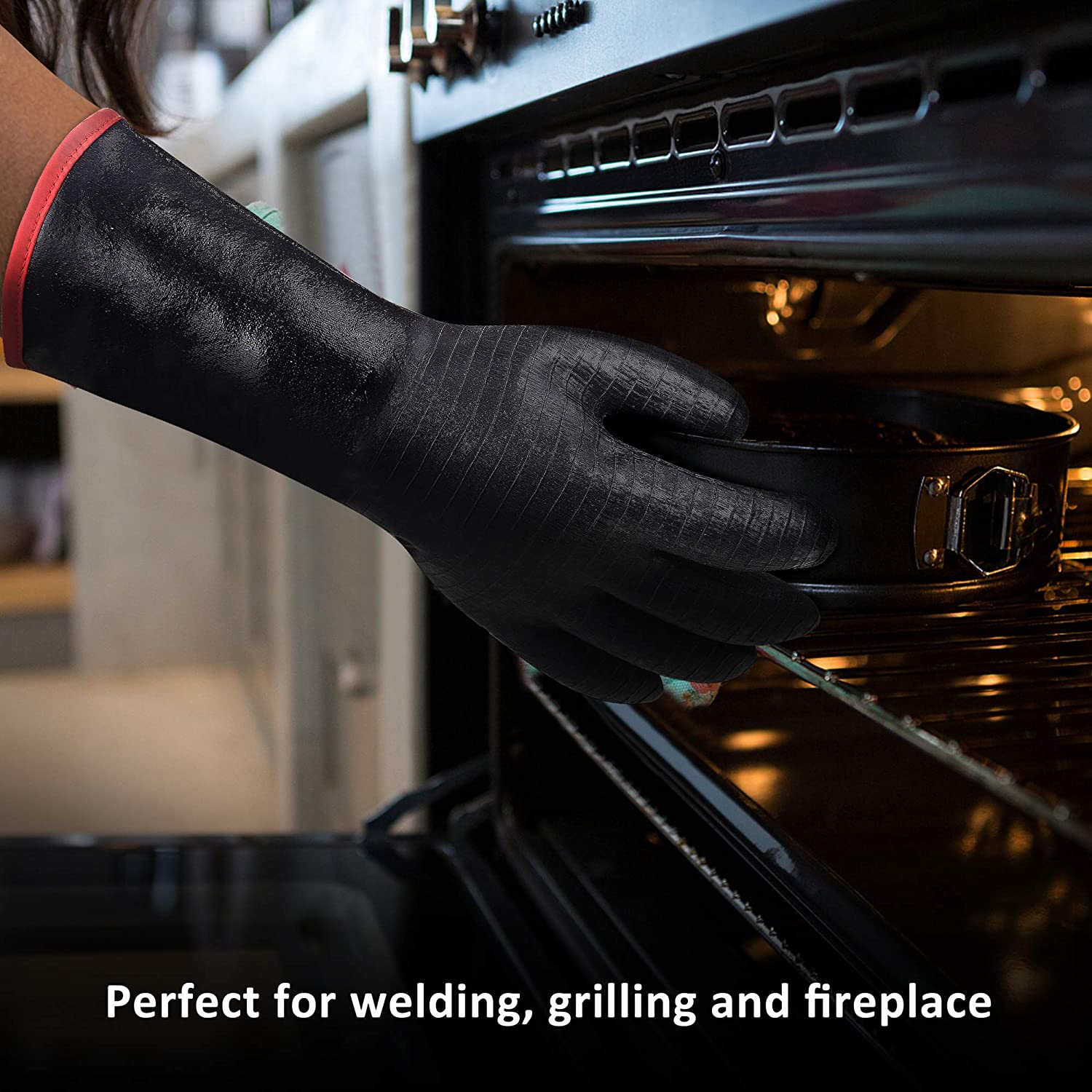 Heat Resistant-Smoker BBQ Gloves 18 Inches,932℉, Grill, Cooking Barbecue Gloves, to Handling Heat Food Right on Your Fryer,Grill,Oven. Waterproof, Fireproof, Oil Resistant Neoprene Coating - image 5 of 7