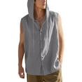 thumbnail image 4 of Handshe Men's Summer Solid Color Linen Sleeveless Button Cardigan Hooded Shirt, Casual & Fashionable for Outdoor, 4 of 9