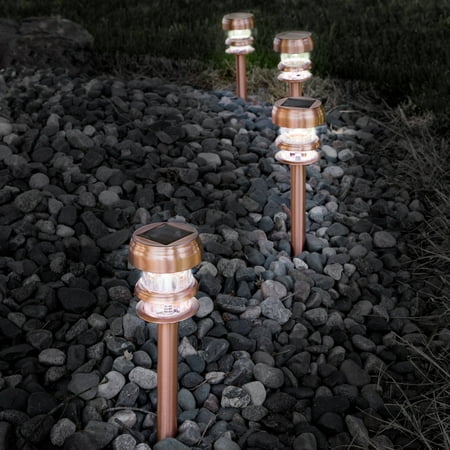 Solar Powered Lights (Set of 4)- LED Outdoor Stake Spotlight Fixture for Gardens, Pathways, and Patios by Pure