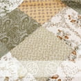 thumbnail image 3 of 3 Piece Floral Real Patchwork Green Beige Khaki Yellow Scalloped Edge Cotton Quilt Bedding Set, Reversible Coverlet Bedspread for Bedroom, RV, Hotel, Guest Room, Machine Washable (Laura, King), 3 of 5
