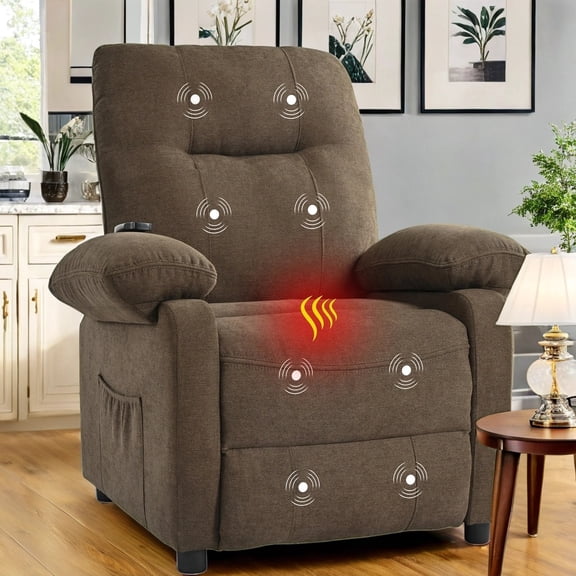 Highsound Massage Recliner Chair with 8 Point Massage & Heat function for Seniors, Classic Single Sofa Home Theater Recliner Seating with Side Pocket & Extended Footrest, Brown